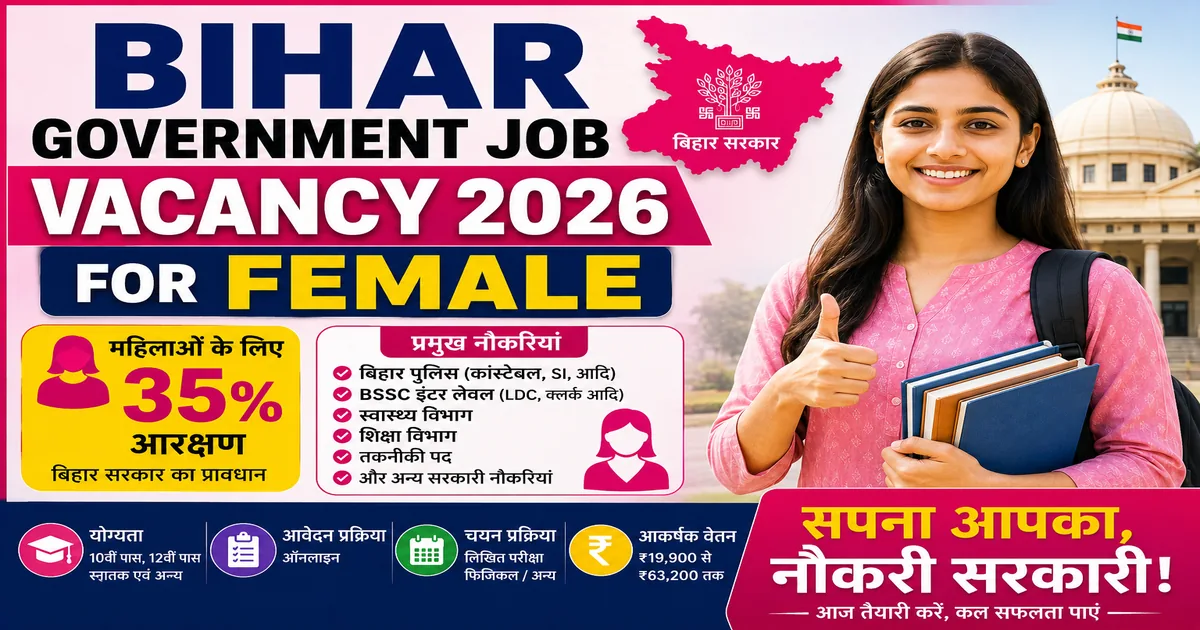 Bihar Government Job Vacancy 2026 for Female – महिलाओं के लिए सरकारी नौकरी